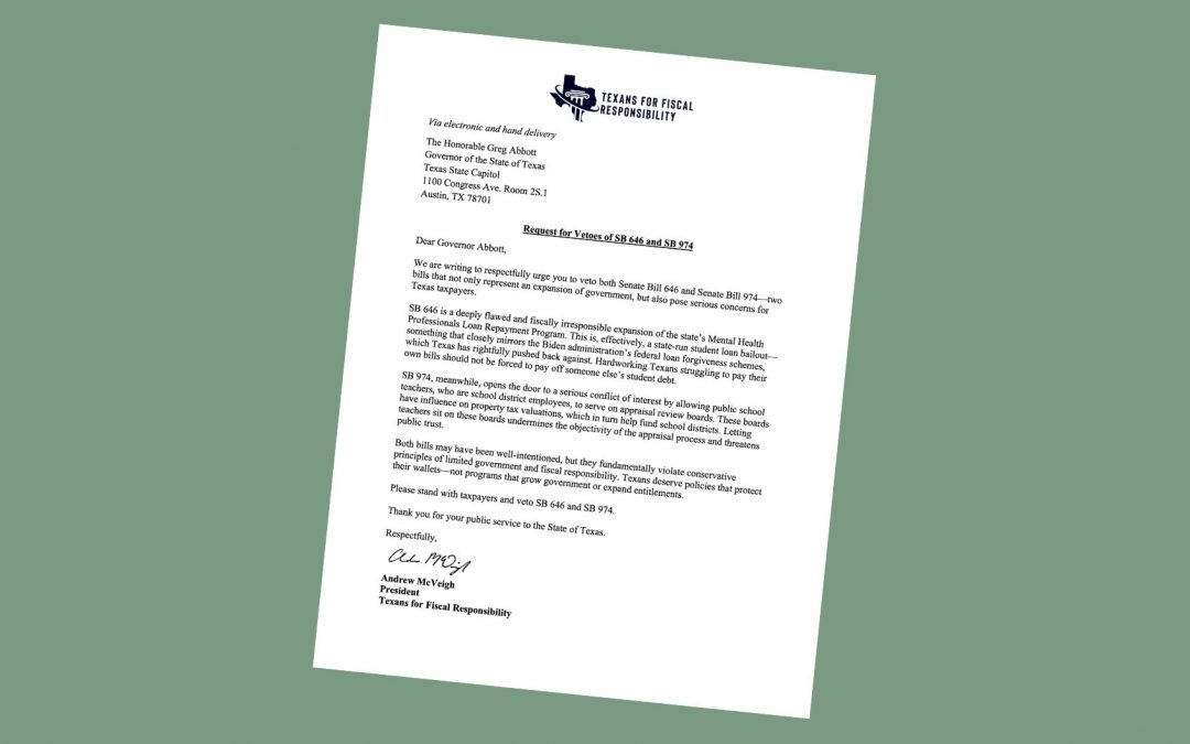 TFR Sends Letter to Abbott Requesting Veto of SB 646 and SB 974